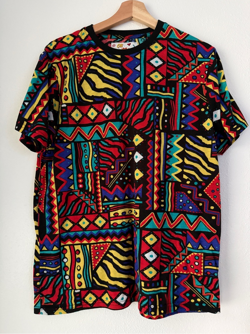 Oh Snap Drill Clothing Shirt Mens M Stretch Retro 90s All Over Print